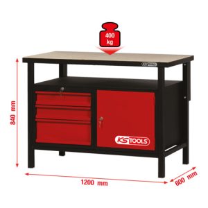 KS Tools Werkbank mit 3 Schubladen und 1 Tür, H840xB1200xT600mm KS Tools Werkbank mit 3 Schubladen und 1 Tür, H840xB1200xT600mm
