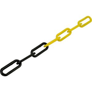 Kunststoff-Gliederkette, Ø 8 mm, gelb/schwarz, 25 m Kunststoff-Gliederkette, Ø 8 mm, gelb/schwarz, 25 m