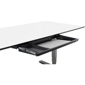 Laptopschublade für die Montage unter Schreibtischen, abschließbar, kugelgelagert, Kabelführung, B 721 x T 316 x H 37/71 mm, Metall, schwarz Laptopschublade für die Montage unter Schreibtischen, abschließbar, kugelgelagert, Kabelführung, B 721 x T 316 x H 37/71 mm, Metall, schwarz