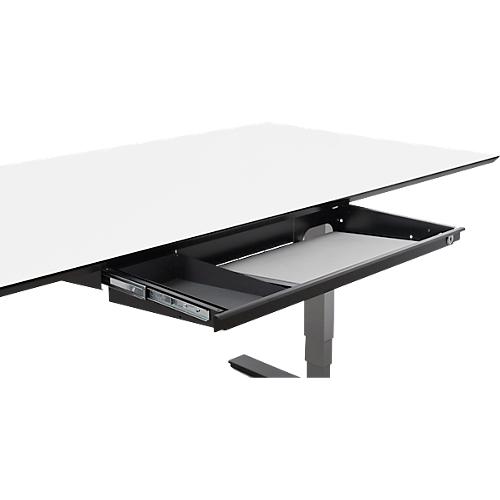 Laptopschublade für die Montage unter Schreibtischen, abschließbar, kugelgelagert, Kabelführung, B 721 x T 316 x H 37/71 mm, Metall, schwarz