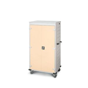 Laptopwagen mit Ladefunktion, 2-Punkt-Verriegelung, Feststellbremse, 26 Fächer, B 920 x T 500 x H 1540, hellelfenbein