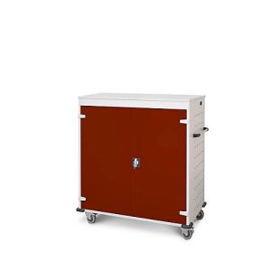 Laptopwagen mit Ladefunktion, 2-Punkt-Verriegelung, Feststellbremse, 30 Fächer, B 1310 x T 500 x H 1250, braun