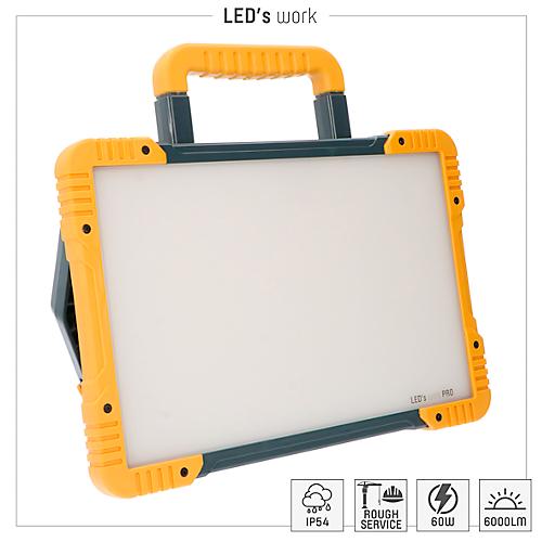LED-Arbeitsleuchte, flackerfrei, kaltweiß, 6500 lm, 5000 k, IP54, Diffusor, Netzsteckdosen, baustellentauglich