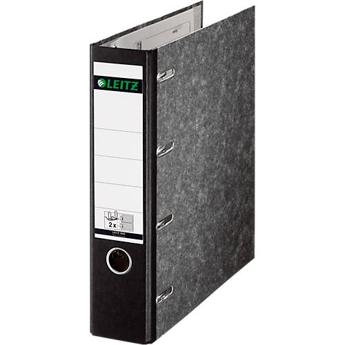 LEITZ® Doppelordner 1092, für Format 2 x A5, Rückenbreite 75 mm, Hebelmechanik, Rückenschild & Griffloch, FSC®-zertifiziert, Wolkenmarmor/schwarz