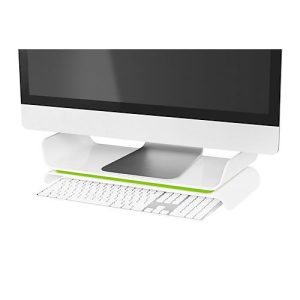Leitz® Ergo WOW Monitorständer, ergonomisch, für Monitore bis 27 ″, 2-stufig höhenverstellbar mit Stauraum für Tastatur, B 209 x H 112 mm, weiß/grün Leitz® Ergo WOW Monitorständer, ergonomisch, für Monitore bis 27 ″, 2-stufig höhenverstellbar mit Stauraum für Tastatur, B 209 x H 112 mm, weiß/grün
