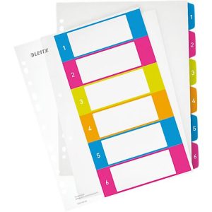 LEITZ® Kunststoffregister Wow, Zahlen 1-6, A4 Überbreite, PC-beschriftbar,einzeln LEITZ® Kunststoffregister Wow, Zahlen 1-6, A4 Überbreite, PC-beschriftbar,einzeln