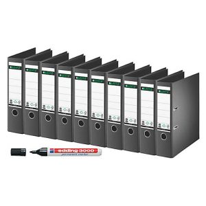LEITZ® Ordner 1007, DIN A4, 80 mm, 10 Stück, schwarz + GRATIS edding Permanentmarker 3000 LEITZ® Ordner 1007, DIN A4, 80 mm, 10 Stück, schwarz + GRATIS edding Permanentmarker 3000