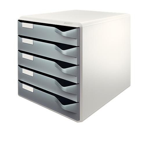 LEITZ® Schubladenbox, 5 Schübe, DIN A4, Polystyrol, lichtgrau/grau