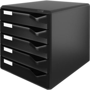LEITZ® Schubladenbox, 5 Schübe, DIN A4, Polystyrol, schwarz/schwarz LEITZ® Schubladenbox, 5 Schübe, DIN A4, Polystyrol, schwarz/schwarz