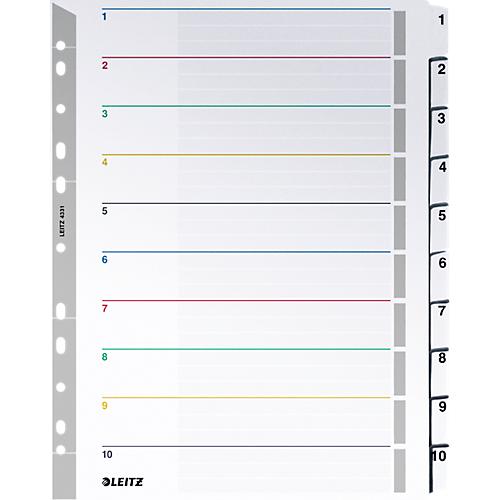LEITZ® Wiederbeschreibbare Kartonregister, Zahlen 1-10, mit Lochung