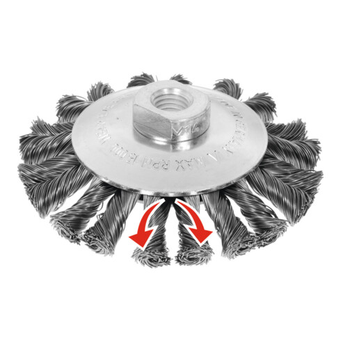 Lessmann Kegelbürste gekröpft Wechselzopfung, Stahldraht 0,50 mm, Bürsten-⌀xGewinde: 115XM14 mm