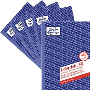 Lieferschein Avery™ Zweckform 1720-5, Format A5, 5 Bücher mit jeweils 2 x 40 Blatt, FSC®-Papier, weiß/gelb Lieferschein Avery™ Zweckform 1720-5, Format A5, 5 Bücher mit jeweils 2 x 40 Blatt, FSC®-Papier, weiß/gelb
