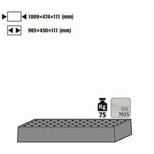 Lochblecheinsatz Standard für asecos Sicherheitsschränke der Q30, Q90 und S90 Serie, Stahlblech, lichtgrau, B 1009 x T 474 x H 111 mm, bis 75 kg Lochblecheinsatz Standard für asecos Sicherheitsschränke der Q30, Q90 und S90 Serie, Stahlblech, lichtgrau, B 1009 x T 474 x H 111 mm, bis 75 kg