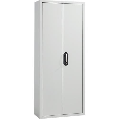 Magazinschrank, 1690 mm hoch, 14 Böden, ohne Kästen, mit Türen, lichtgrau