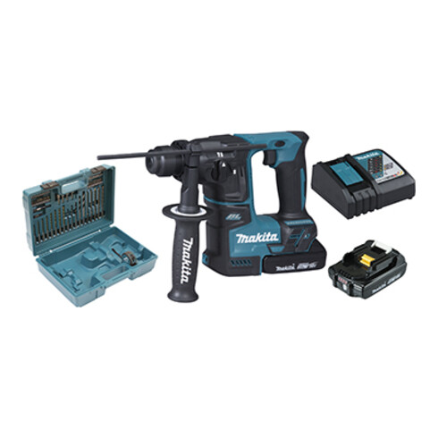 Makita Akku-Bohrhammer für SDS-PLUS 18V / 2,0 Ah, 2 Akkus + Ladegerät + Zubehör im Transportkoffer