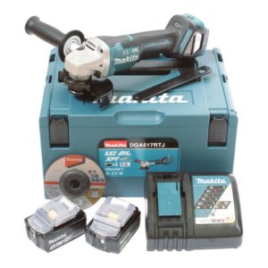 Makita Akku-Winkelschleifer DGA517RTJ, 18 V, 5,0 Ah mit Paddleschalter, 2 Akkus und Ladegerät, im MAKPAC Makita Akku-Winkelschleifer DGA517RTJ, 18 V, 5,0 Ah mit Paddleschalter, 2 Akkus und Ladegerät, im MAKPAC