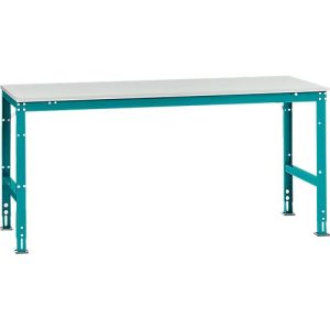 Manuflex Arbeitstisch UNIVERSAL Standard, 2000 x 1000 mm, Kunststoff lichtgrau, wasserblau