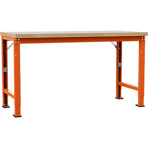 Manuflex Werkbank Profi Spezial, Tischplatte Kunststoff, 1750 x 700 mm, rotorange