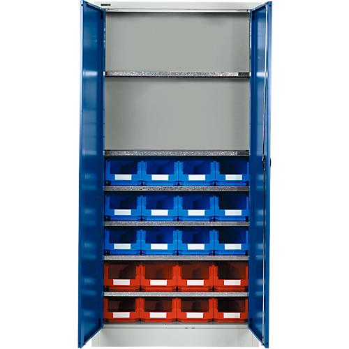 Materialschrank mit 20 Sichtlagerkästen LF 321, H 1935 mm, lichtgrau,enzianblau