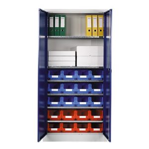 Materialschrank mit 20 Sichtlagerkästen LF 321, H 1935 mm, lichtgrau/lichtgrau Materialschrank mit 20 Sichtlagerkästen LF 321, H 1935 mm, lichtgrau/lichtgrau