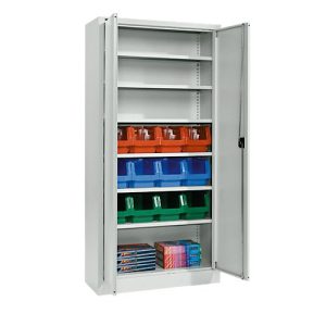 Materialschrank MSI 2409, mit 24 Kästen LF 322, 6 Fachböden, B 950 x T 400 x H 1935 mm, Stahl, lichtgrau Materialschrank MSI 2409, mit 24 Kästen LF 322, 6 Fachböden, B 950 x T 400 x H 1935 mm, Stahl, lichtgrau