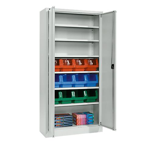 Materialschrank MSI 2409, mit 24 Kästen LF 322, 6 Fachböden, B 950 x T 400 x H 1935 mm, Stahl, lichtgrau