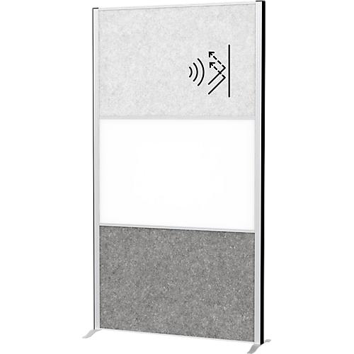 MAUL Stellwandsystem MAULconnecto, 1 x Akustikvlies hell, 1 x Akustikvlies dunkel, 1 x Whiteboard, Standfuß, auf Rollen, H 1800 x B 1000 mm, silber