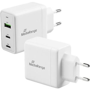 MediaRange Quick Charge Schnellladeadapter 65 W, Eurostecker, 2x USB-C und 1x USB-A, weiß MediaRange Quick Charge Schnellladeadapter 65 W, Eurostecker, 2x USB-C und 1x USB-A, weiß