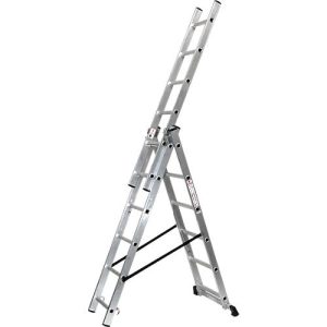 Mehrzweckleiter SZ Metall, 3-teilig, mit 3 x 6 Sprossen, bis 150 kg, EN 131, Quertraverse, Spreizsicherung, Aluminium Mehrzweckleiter SZ Metall, 3-teilig, mit 3 x 6 Sprossen, bis 150 kg, EN 131, Quertraverse, Spreizsicherung, Aluminium