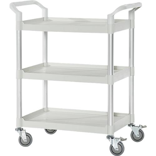 Mehrzweckwagen, 4 TPR-Lenkrollen mit 2 Feststellern, 3 Etagen, L 680 x B 450 mm, Kunststoff/Aluminium, lichtgrau/alusilber