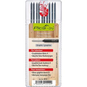 Minen-Set Pica-Dry 4050, für Schreiner, Graphit, Spezialhärte H, H 125 x Ø 2,8 mm, 10 Stück Minen-Set Pica-Dry 4050, für Schreiner, Graphit, Spezialhärte H, H 125 x Ø 2,8 mm, 10 Stück