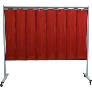 Mobile Schweißerschutzwand, 1-tlg., 2 mm starke Lamellen, EN ISO 25980, B 2100 x H 1920 mm, blau/rot Mobile Schweißerschutzwand, 1-tlg., 2 mm starke Lamellen, EN ISO 25980, B 2100 x H 1920 mm, blau/rot