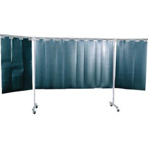 Mobile Schweißerschutzwand, 3-tlg., 2 mm starke Lamellen, EN ISO 25980, B 3800 x H 1920 mm, blau/dunkelgrün Mobile Schweißerschutzwand, 3-tlg., 2 mm starke Lamellen, EN ISO 25980, B 3800 x H 1920 mm, blau/dunkelgrün