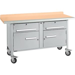 Mobile Werkbank Schäfer Shop Select PWi 150-0, Buche Multiplexplatte, mit Stahlkante, bis 400 kg, B 1500 x T 700 x H 840 mm