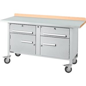 Mobile Werkbank Schäfer Shop Select PWi 150-0, ESD, Buche Multiplexplatte, mit Stahlabdeckung, bis 400 kg, B 1500 x T 700 x H 840 mm