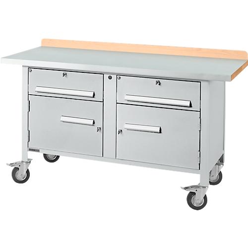 Mobile Werkbank Schäfer Shop Select PWi 150-0, ESD, Buche Multiplexplatte, mit Stahlabdeckung, bis 400 kg, B 1500 x T 700 x H 840 mm