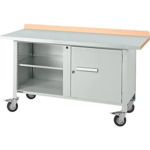 Mobile Werkbank Schäfer Shop Select PWi 150-1, ESD, Buche-Dekor Multiplexplatte, mit Stahlabdeckung, bis 400 kg, B 1500 x T 700 x H 840 mm