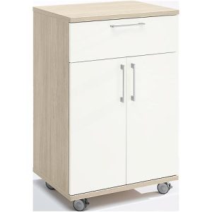 Mobiler Catering-Schrank mit Flügeltüren, B 650 x T 500 x H 1000 mm, Artic Oak-Dekor/weiß