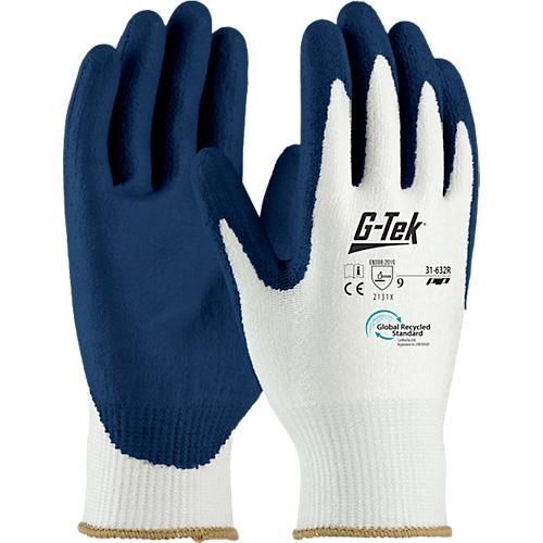 Montagehandschuh G-Tek® 3RX 31-632R, EN 388: 2 1 3 1 X, Latex, 90 % Recycling-Kunststoff & 10 % Elastan, weiß-blau, Größe 9, 1 Paar