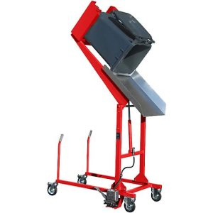 Mülltonnen-Kippstation MKS, für 120 & 240 l Tonnen, Ausschütthöhe 1480 mm, Kippw. 135°, bis 110 kg, Rollen, Fußpumpe, RAL 3000 Mülltonnen-Kippstation MKS, für 120 & 240 l Tonnen, Ausschütthöhe 1480 mm, Kippw. 135°, bis 110 kg, Rollen, Fußpumpe, RAL 3000