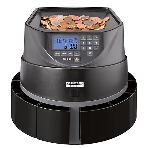 Münzzähler Ratiotec Coinsorter CS250, zählt & sortiert bis zu 550 Euromünzen/min, mit Bündelfunktion