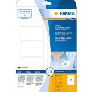 Namens- und Textiletiketten Herma, A4, 80 x 50 mm, selbstklebend, ohne Rand, 100 Stück Namens- und Textiletiketten Herma, A4, 80 x 50 mm, selbstklebend, ohne Rand, 100 Stück