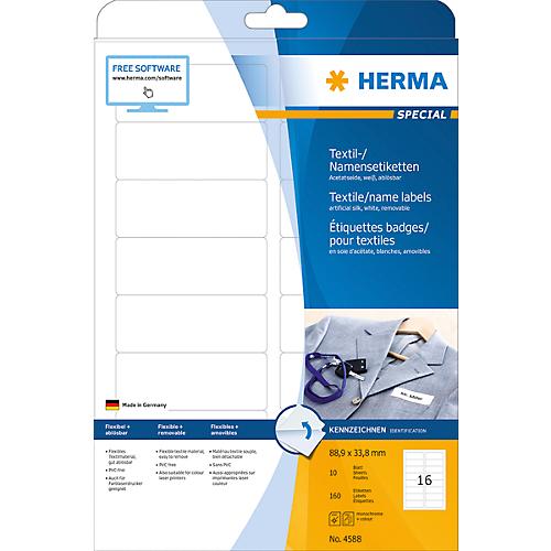 Namens- und Textiletiketten Herma, A4, 88,9 x 33,8 mm, selbstklebend, weiß, 160 Stück