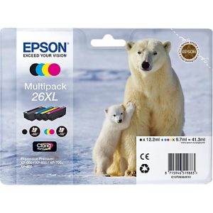Original Epson Tintenpatronen 26XL CMYK, Mixpack, cyan, magenta, gelb, schwarz Original Epson Tintenpatronen 26XL CMYK, Mixpack, cyan, magenta, gelb, schwarz
