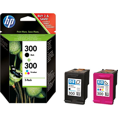Original HP Tintenpatronen 300 CMYK, Multipack, schwarz, Tri-Colour