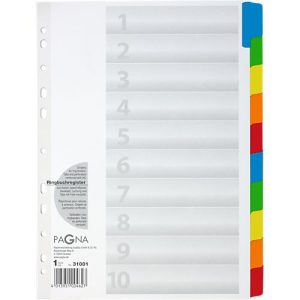 PAGNA Karton-Register, Zahlen 1-10, farbige Tabs