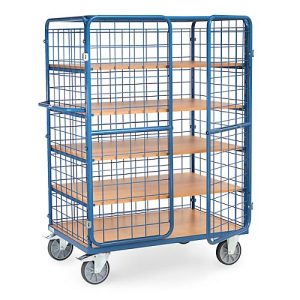 Paketwagen fetra®, 5 Etagen, Drahtgitter mit abschließbaren Doppelflügeltüren, bis 600 kg, L 1200 x B 800 mm Paketwagen fetra®, 5 Etagen, Drahtgitter mit abschließbaren Doppelflügeltüren, bis 600 kg, L 1200 x B 800 mm