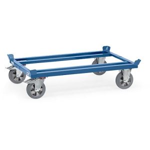 Paletten-Fahrgestell, Stahl, bis 1200 kg, blau, Vollgummi-Bereifung, mit Feststeller Paletten-Fahrgestell, Stahl, bis 1200 kg, blau, Vollgummi-Bereifung, mit Feststeller