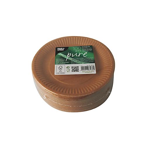 Pappteller Papstar Pure, Einweg, rund, Ø 190 mm, lebensmittelecht, FSC®-zertifiziert & kompostierbar, braun, 8 x 100 Stück