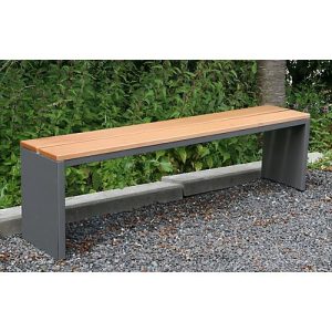 Parkbank, Edelstahl/Garapaholz, witterungsbeständig, B 2000 x T 300 x H 400 mm, moonstone-grau